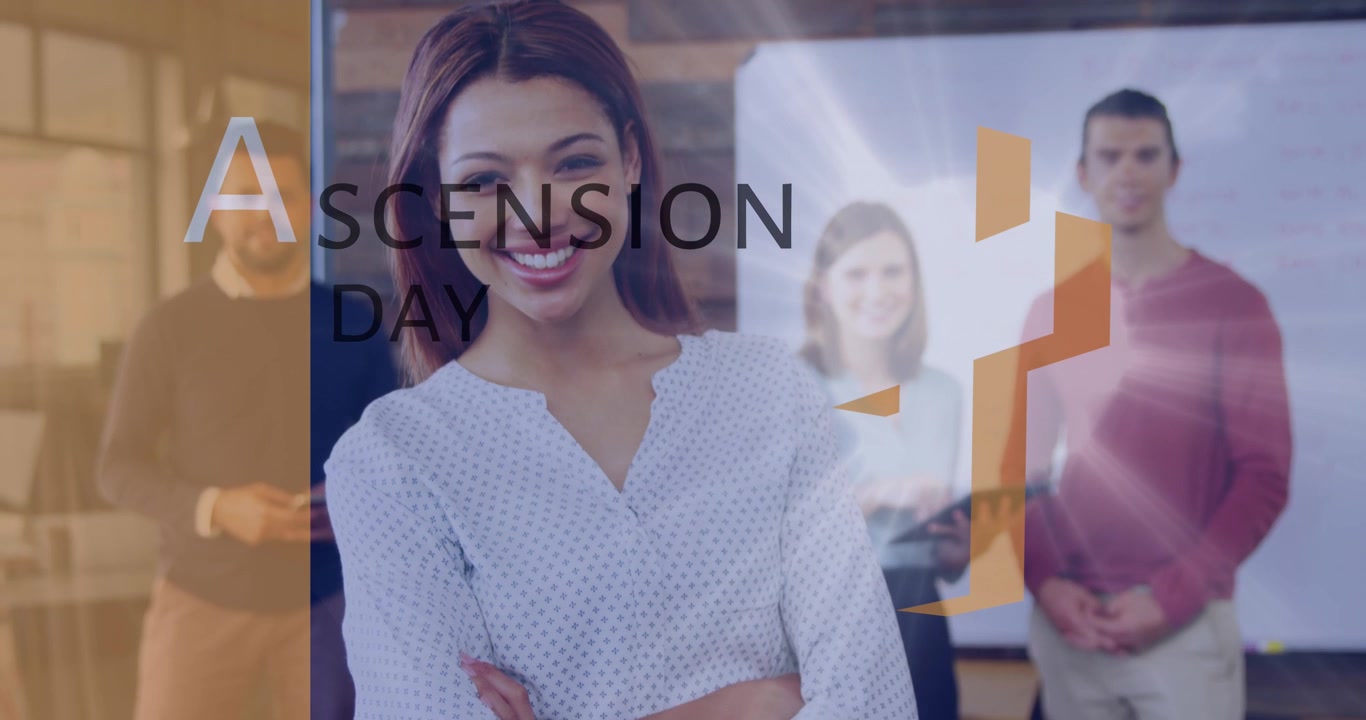 Animation of covid virus cells over business people using phone headsets