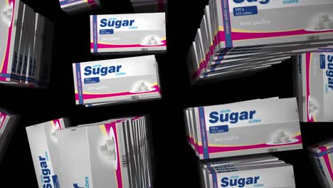 animación del bucle de producción de la caja de embalaje de cubos de azúcar
