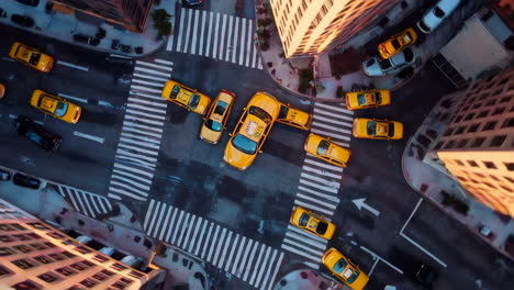 aerial view of taxis at a busy city intersection