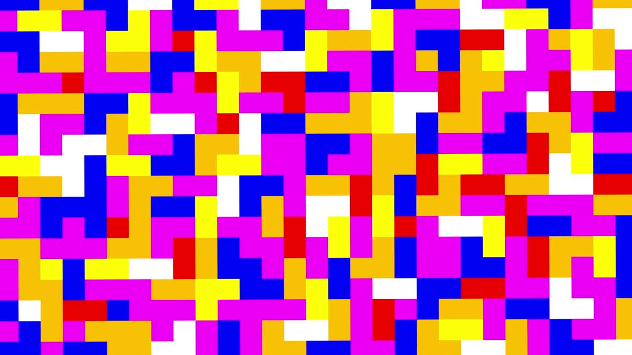 el fondo de mosaico multicolor se rompe en pedazos pequeños y revela la pantalla verde. animación 3d, clave de croma.