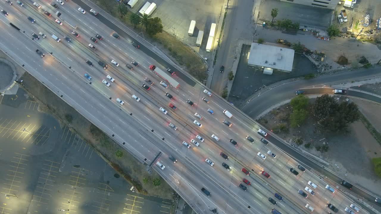 Highway Traffic | Los Angeles | 110 highway | Evening Time | Overhead View