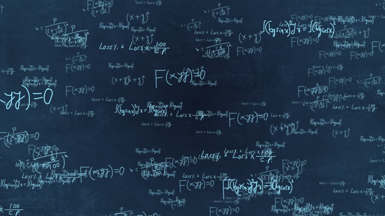 4k 3d mathematical geometrical figures plots and equations flying loop animation handwritten on blue