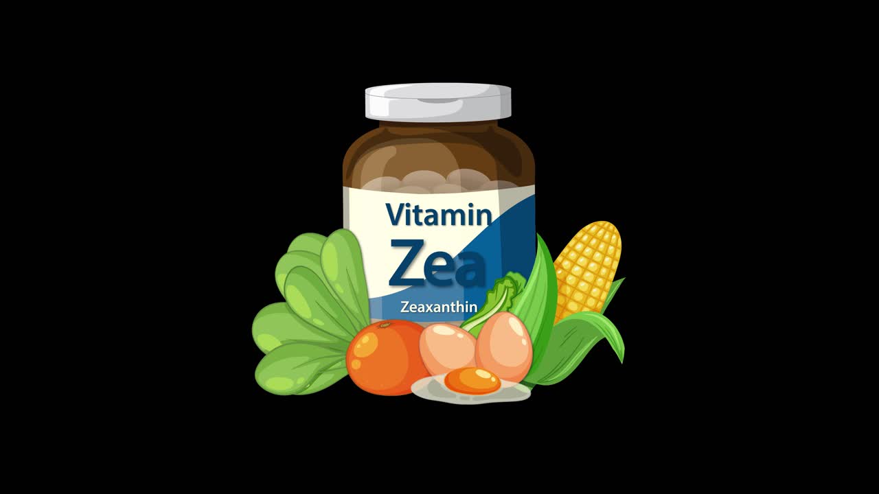 Vitamin supplement bottle smoothly transitions to include vegetables and corn, isolated on black background