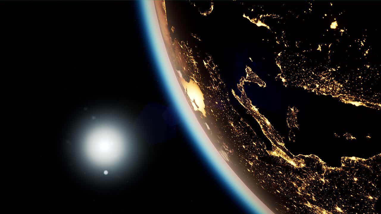 Space, Sun and planet Earth at Night