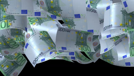 falling euro banknotes money video transition simulates falling 100 euro banknotes money with alpha channel in 4k resolution