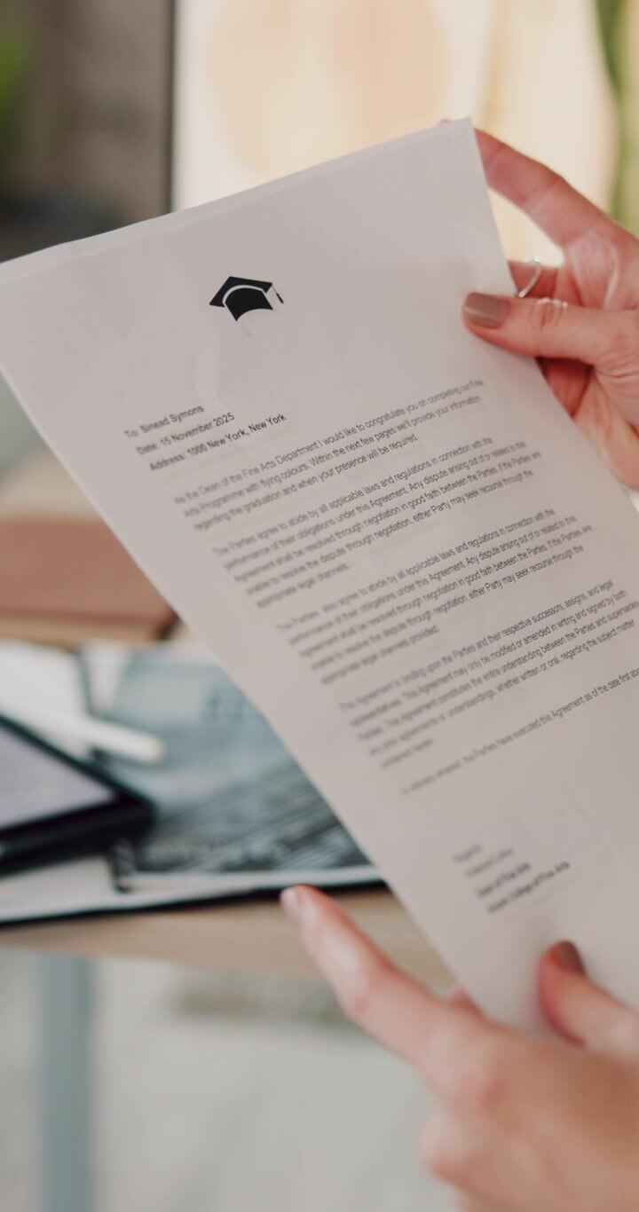 Person Holding and Reading a Graduation Letter