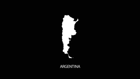 digital revealing and zooming in on argentina country map alpha video with country name revealing background | argentina country map and title revealing alpha video for editing template conceptual