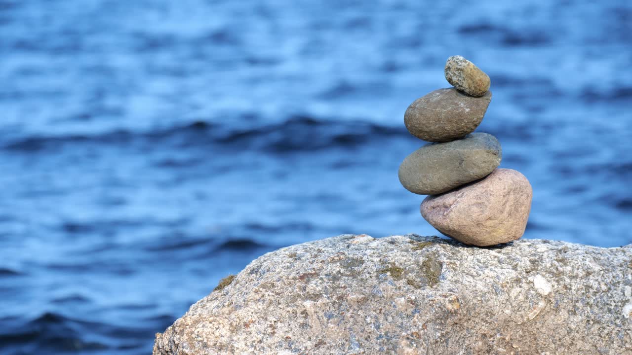 Tranquil Waterscape Rock Balancing and Serene Ocean View