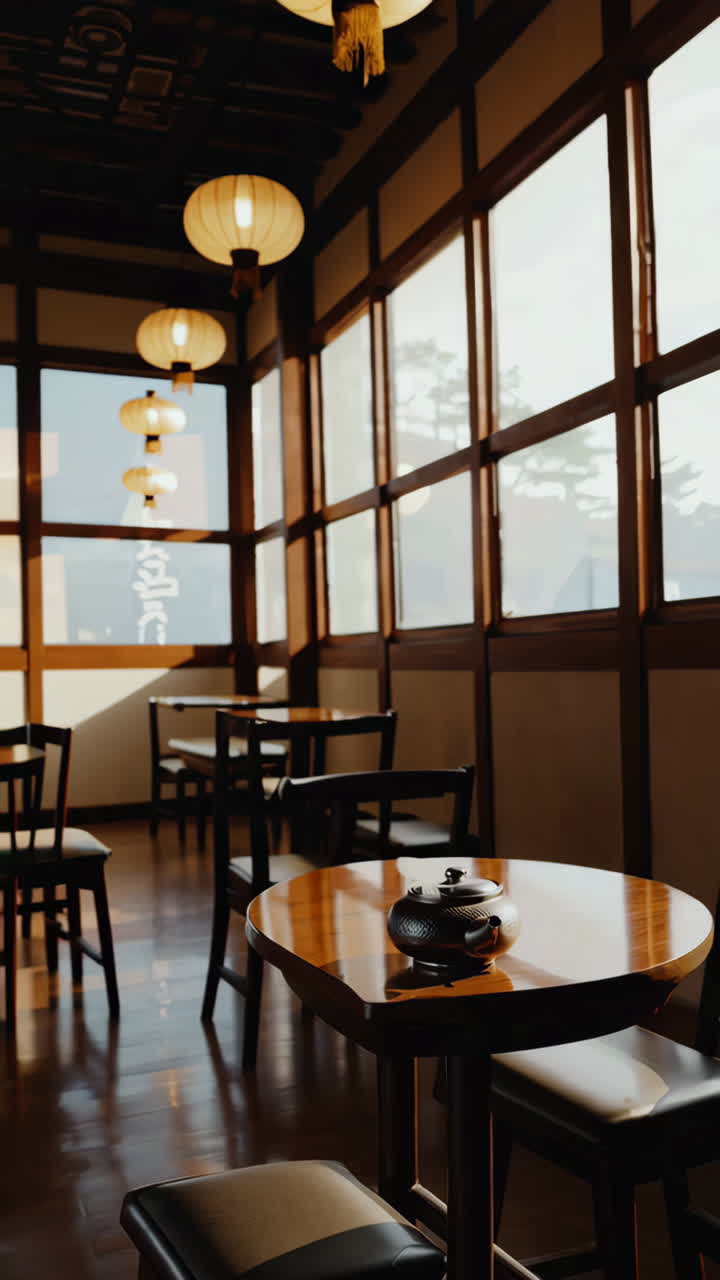 Steaming Tea Kettle in a Japanese-Style Cafe