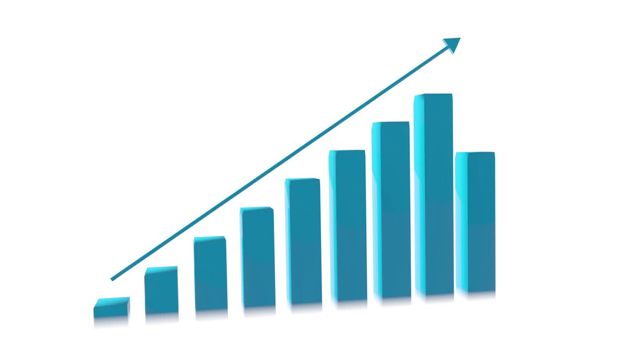 4k Three Dimensional Growing Business Bar Chart Animation, Light Blue Color