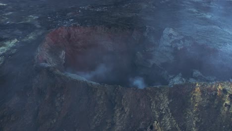 Geldingadalsgos-crater-with-smoke-rising-from-vents,-dormant-volcano-in-Iceland