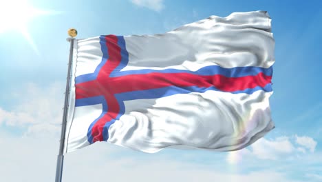 faroe islands flag waving in the wind against deep blue sky. national theme, international concept. 3d render seamless loop 4k