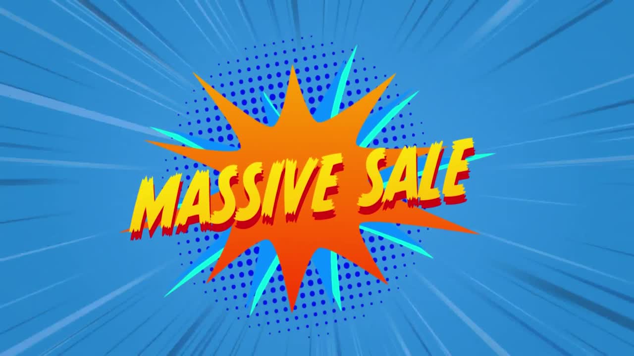 gráfico de venta masiva en naranja explosión en fondo azul