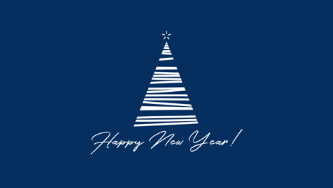 Happy-New-Year-text-with-white-Christmas-tree-on-blue-background