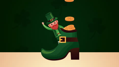 st patricks day animated card with happy elf and boot