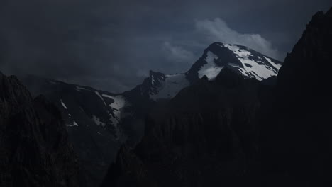 dark mountain peaks under stormy clouds