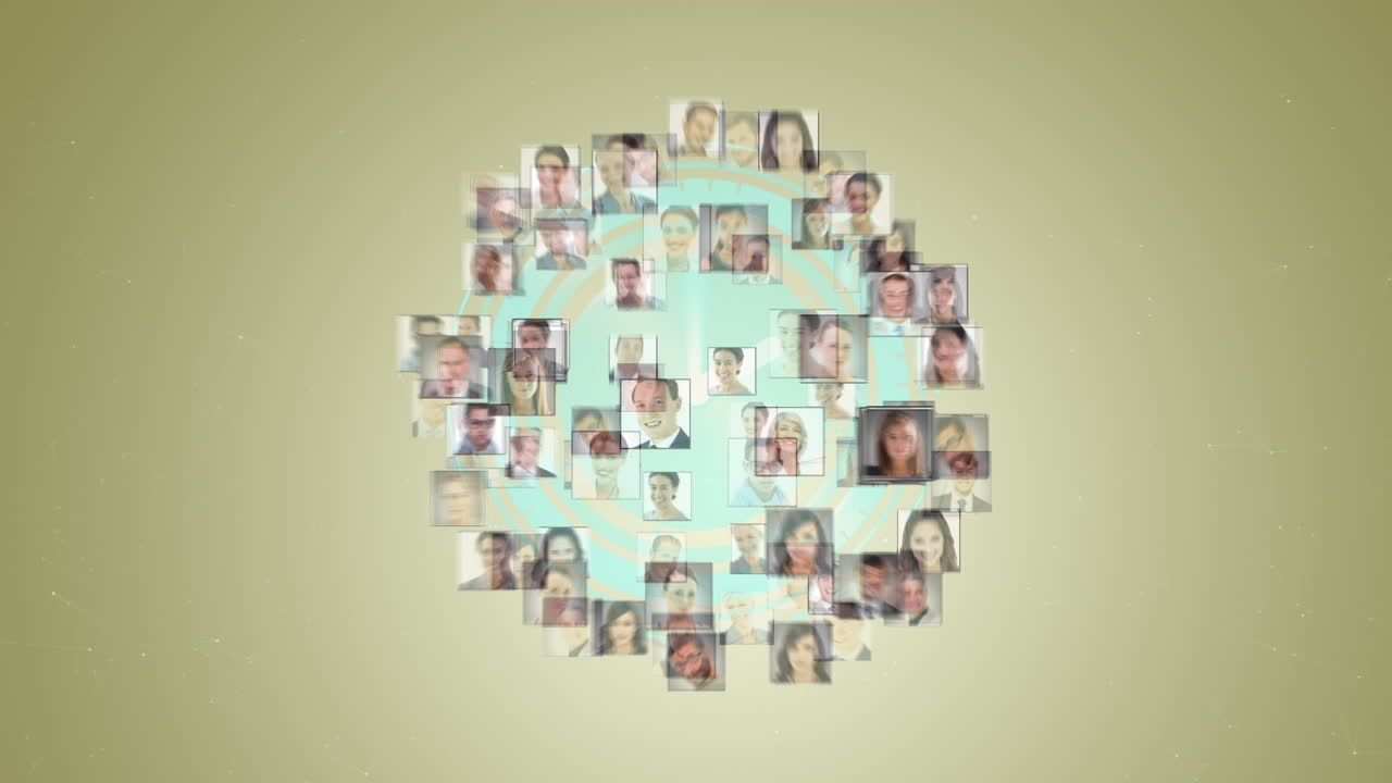 анимация глобуса, сделанная из фотографий различных пользователей на бежевом фоне