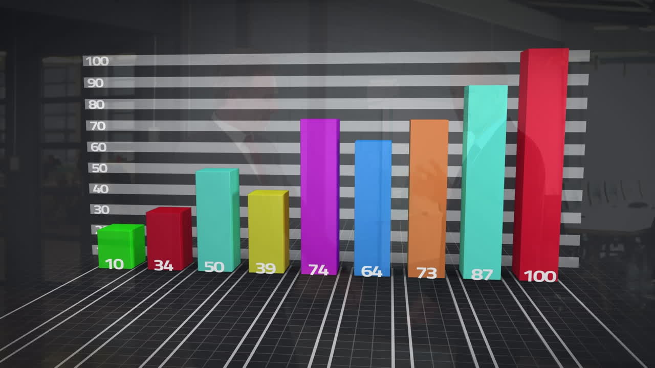animación del procesamiento de datos financieros sobre hombres de negocios caucásicos que se dan la mano