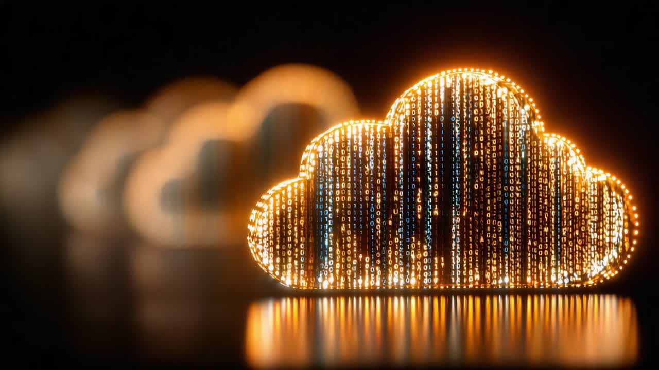 A Glowing Cloud Symbol Representing Data Storage and Technology With Streams of Binary Code Highlighting Digital Connections and Cloud Computing Innovations