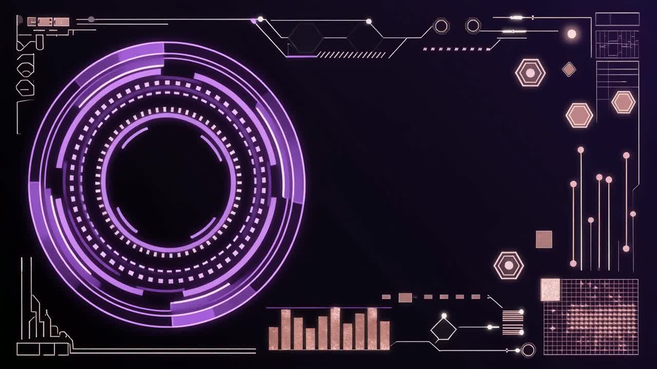 Futuristic Digital HUD Interface with Glowing Purple Elements