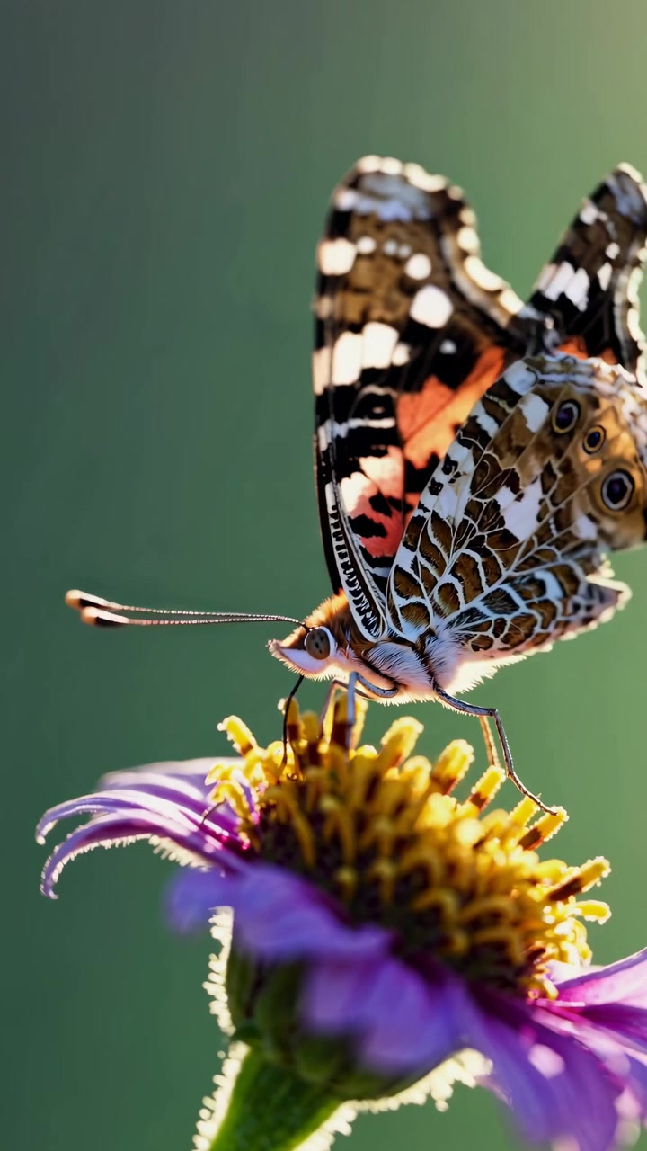 Vanessa del cardo che si nutre su un fiore viola