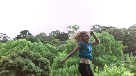 happy woman jumping in slow motion