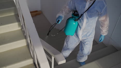 disinfecting a stairwell