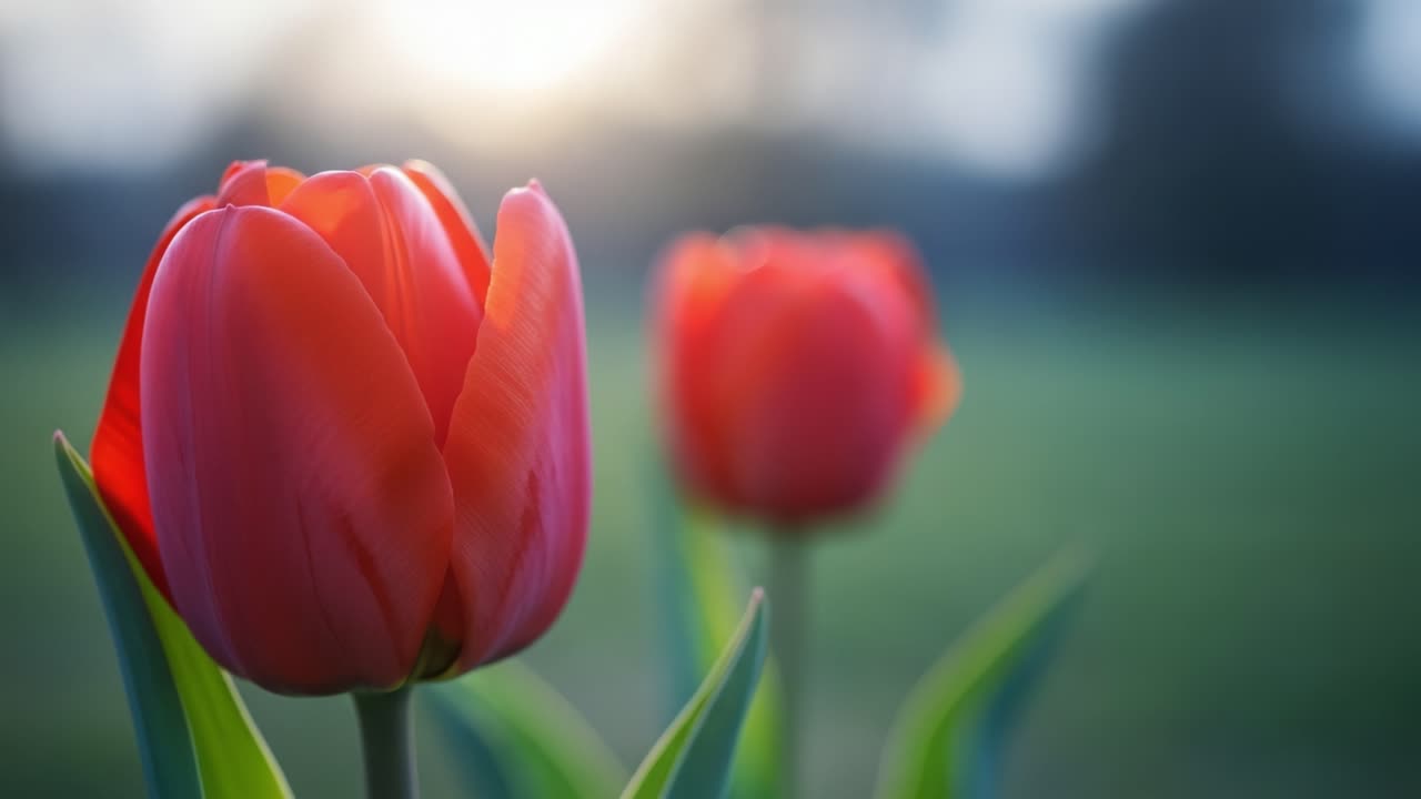 Eloisat punaiset tulppaanit kukkivat puutarhassa