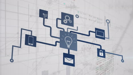 animation of network of connections, statistics and financial data processing over grid