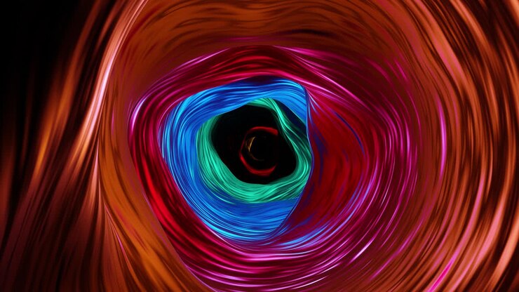 Animação em loop de um túnel de néon fantástico que leva ao astral