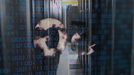 animación de texto 5g, codificación binaria y procesamiento de datos a través de servidores informáticos