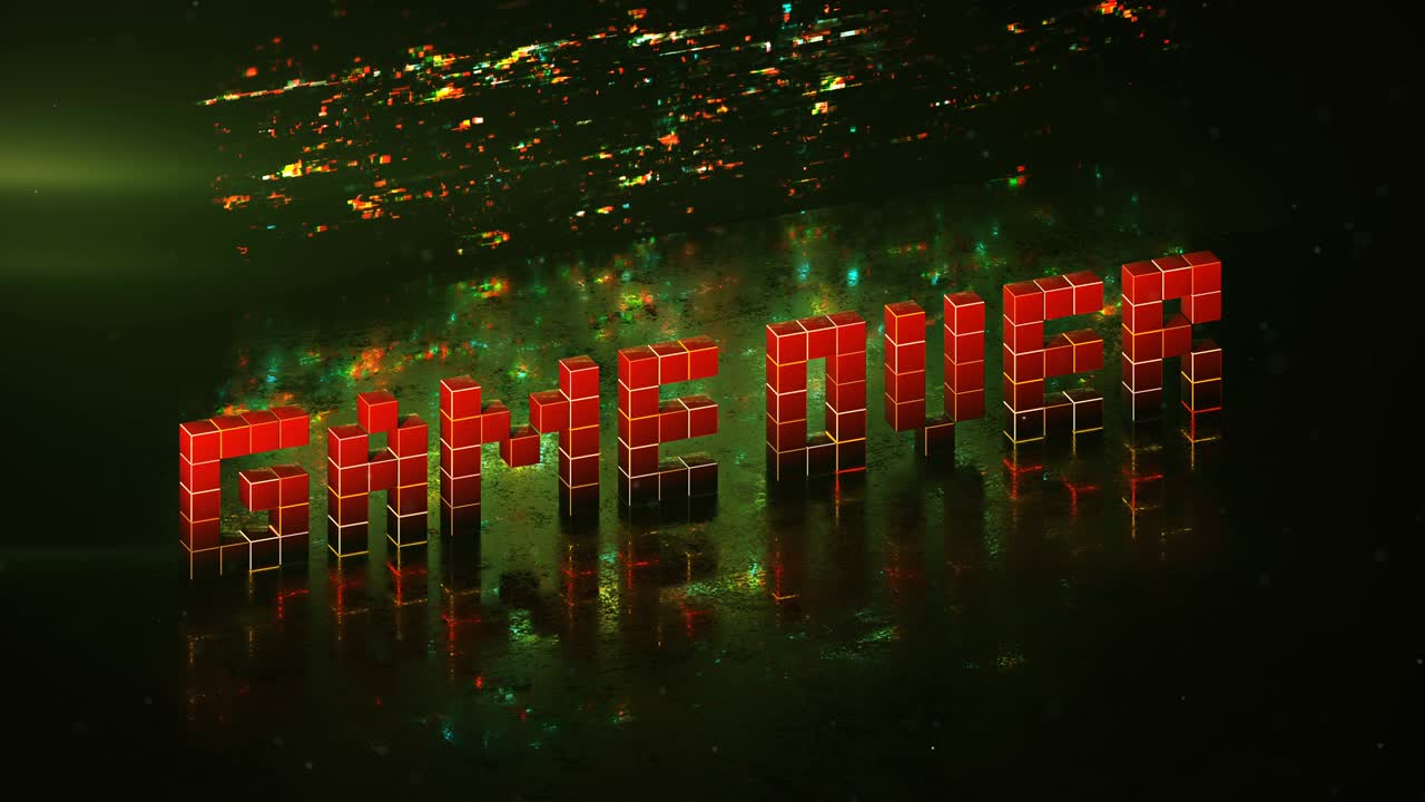 픽셀 텍스트 게임 오버 시엄리스 루프 3d 렌더링 애니메이션