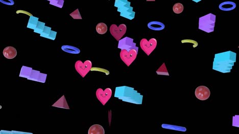 Animación-De-Corazones-Sobre-Formas-Coloridas-Sobre-Fondo-Negro