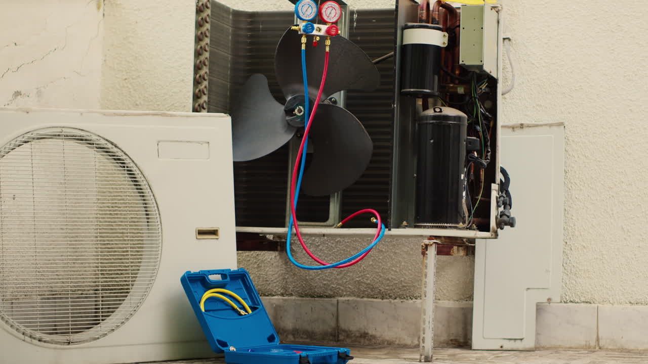 Faulty condenser with cover removed