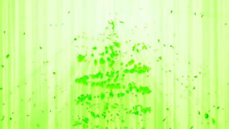 vortex from green leaves. spiral shiny particle of seasonal leaves. dancing leaf. colorful nature tunnel loop animation.