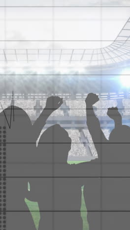 animación de gráficos y procesamiento de datos sobre los fanáticos que aplauden en el estadio deportivo