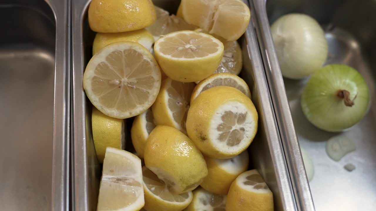 Freshly sliced lemons piled high in a vibrant kitchen setting full of zestful energy