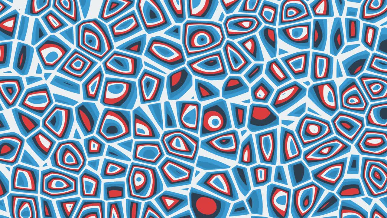 다채로운 빨간색, 파란색 및 색의 모양이 움직이는 기하학적 모양의 추상적인 애니메이션.