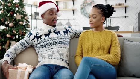 Caring-Husband-Makes-Surprise-On-Christmas-Eve-To-His-Happy-Wife-And-Express-Attention-And-Love