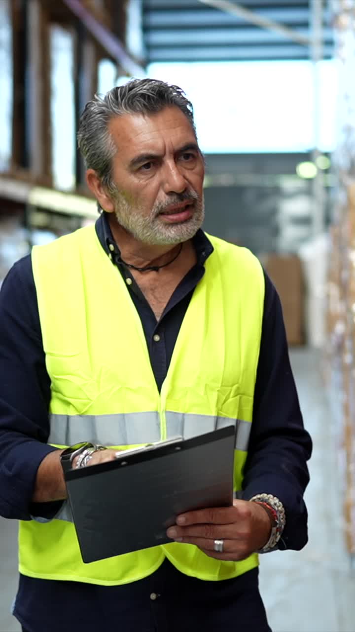 trabajador de almacén inspeccionando el inventario