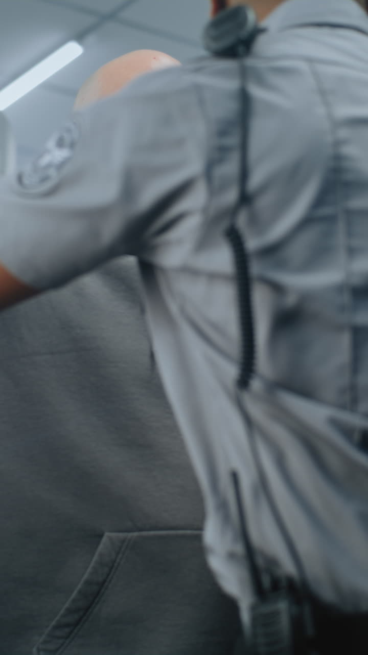 personal de seguridad que maneja a un sospechoso