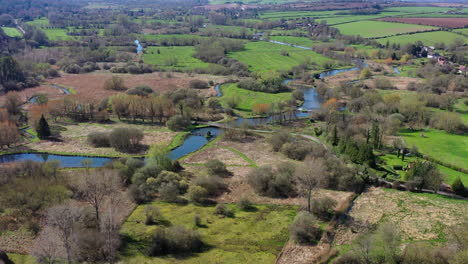 Aerial-flying-over-Longstock-Sunny-Day-UK-4K