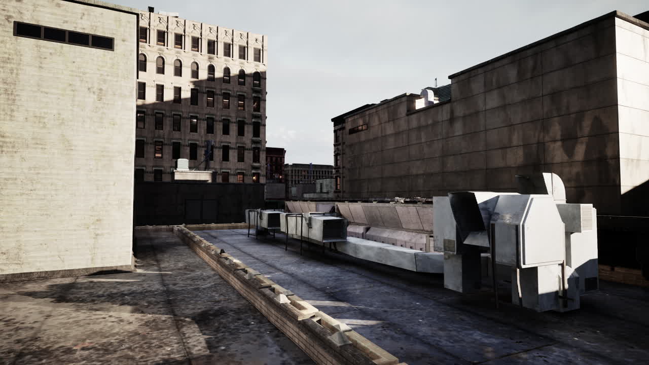 환기 장비 를 갖춘 도시 풍경 의 지붕 전망