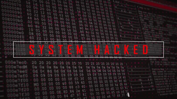 Al verificarsi di un glitch, frammenti di lettere rosse fluttuano da una griglia, formando la scritta SYSTEM HACKED per segnalare una violazione.
