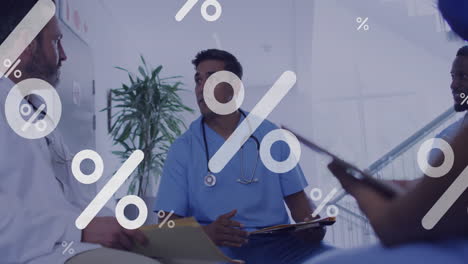 animación del porcentaje de procesamiento de datos en diversos médicos que usan tabletas