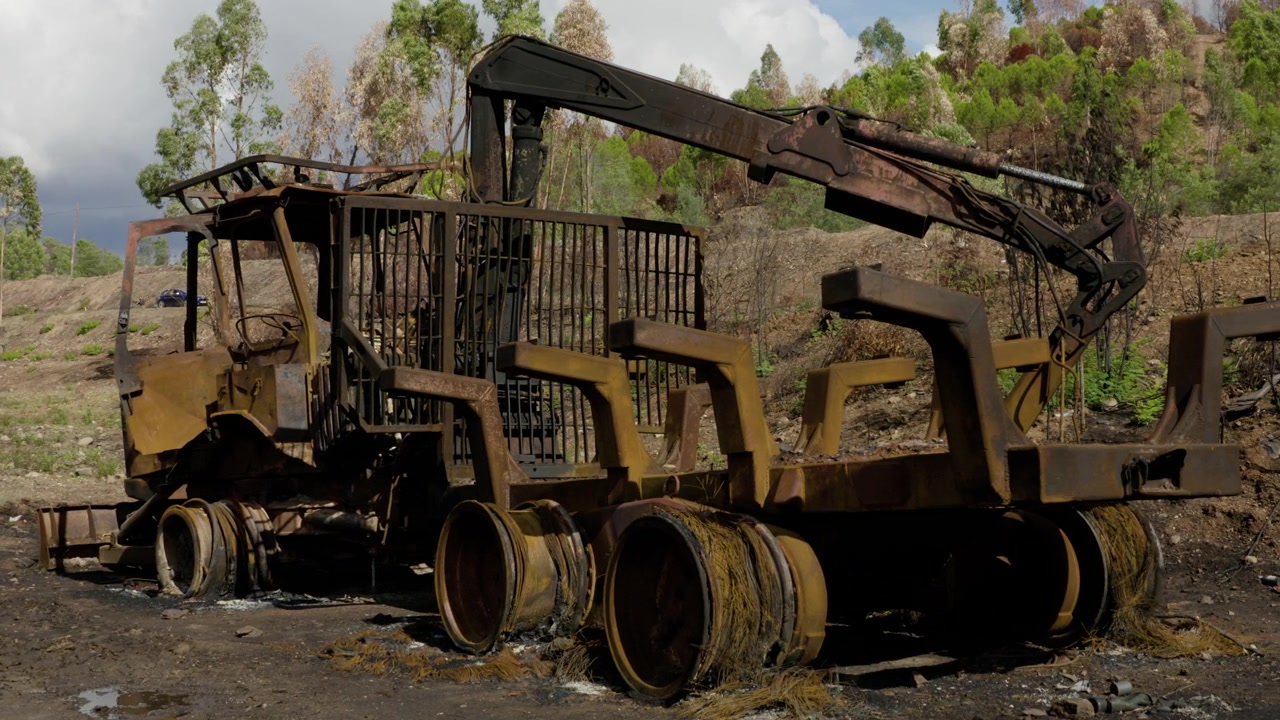 An abandoned truck left behind in the arson forest fire near Monchique in Portugal