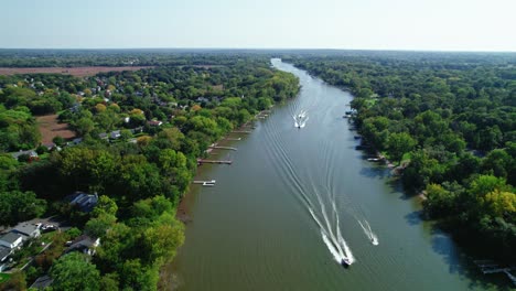 aerial of fox river in crystal lake, illinois, usa