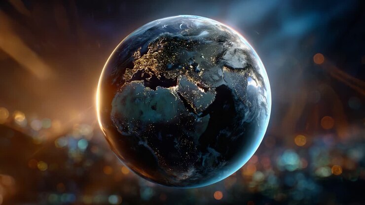 Una vista mozzafiato della Terra illuminata di notte, che mostra città e caratteristiche naturali in un incantevole sfondo cosmico pieno di stelle e luce