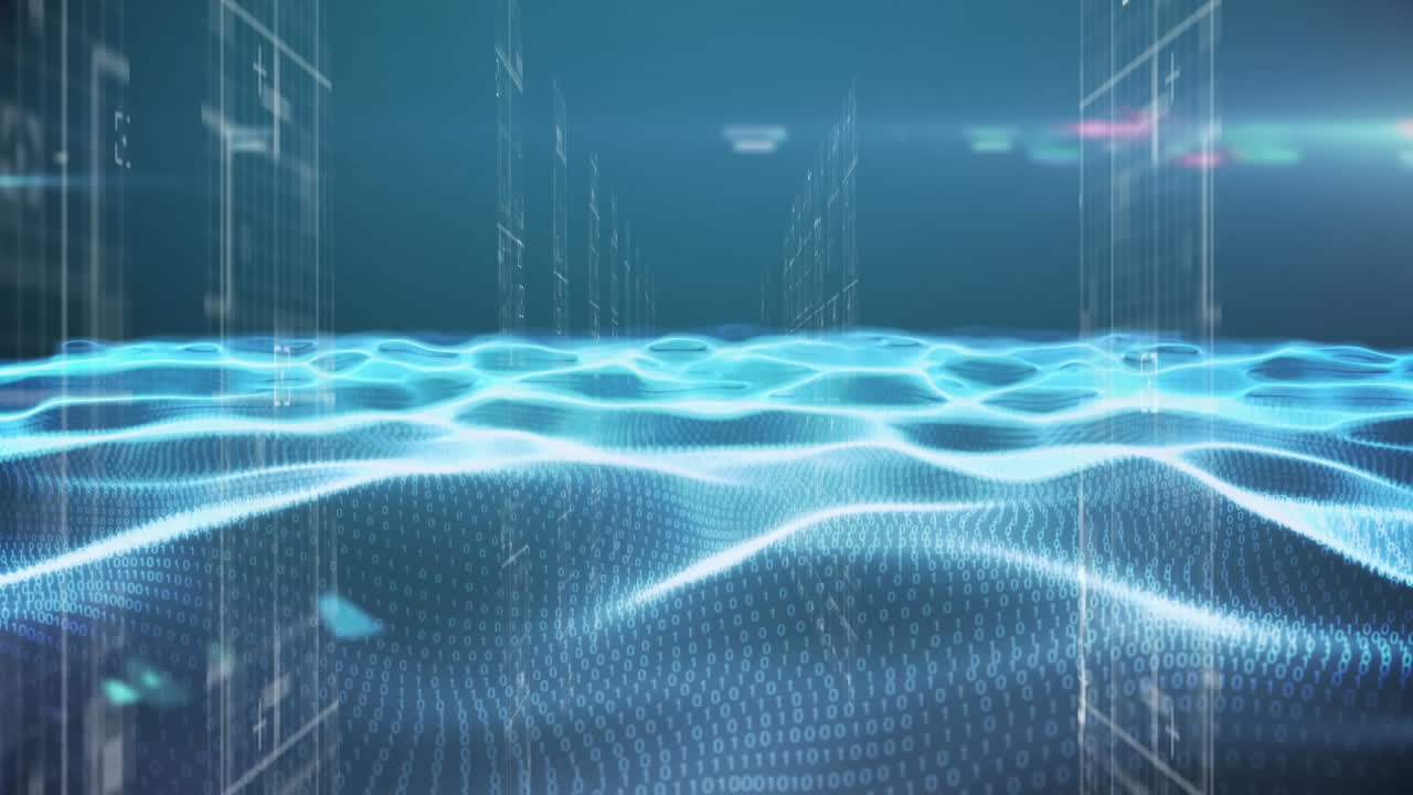 검은색 배경에 움직이는 기둥 위의 파동의 애니메이션