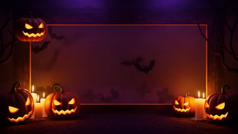 spooky halloween atmosphere with glaring jack-o'-lanterns and eerie bats, perfect for setting a creepy scene for frightful celebrations